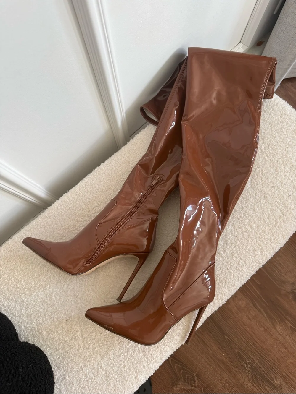 Steve Madden Womens Vanquish Faux Leather Stiletto Thigh-High Boots